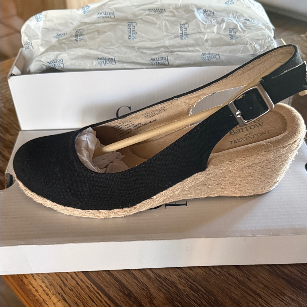 Croft & Barrow Black Espadrille Wedge Jute Platform